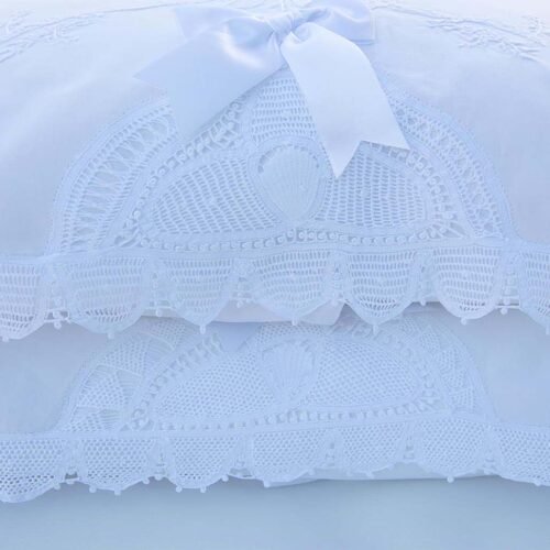 white cotton pillowcases embellished with hand made lace and hand embroidery