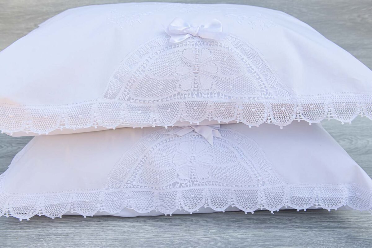 Luxury White Cotton Pillowcases Hand Embroidered 