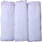 cotton baby muslin burp cloth adorned with baby pink handmade lace trims and hand embroidered