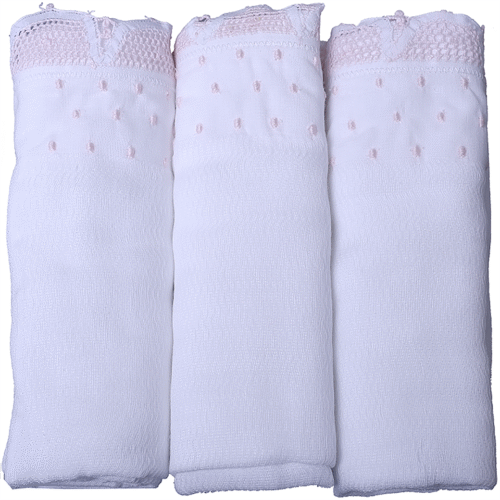 cotton baby muslin burp cloth adorned with baby pink handmade lace trims and hand embroidered