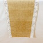 Hessian Table Runners Adorned with Edging Lace Trims for Weddings and Garden Parties