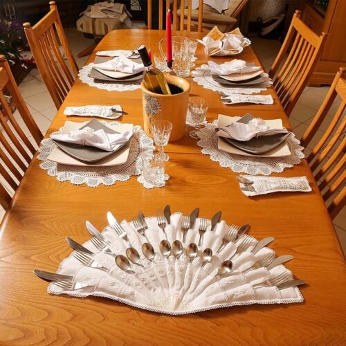 White Lace Table Runner Lavishly Embellished with Hand Embroidery and Hand Made Lace