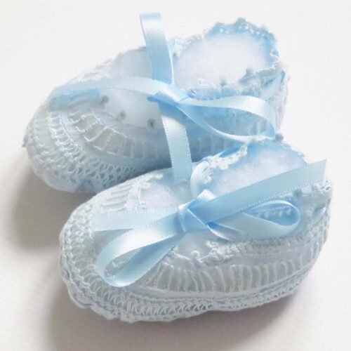 Lace Baby Boy Christening Shoes Fully Hand Made Blue, Pink and white 