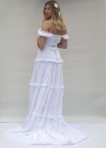 Off the Shoulder Wedding Dress Princess Cotton Lace Long Train - Image 5