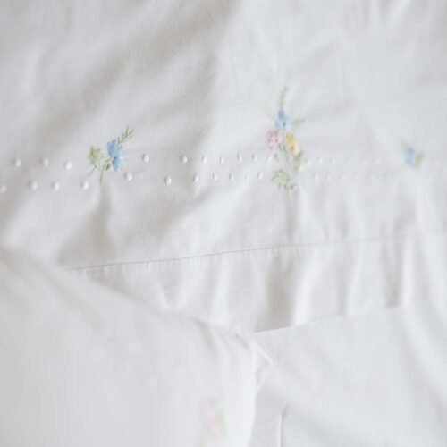 white cotton flat sheet hand embroidered in Portugal