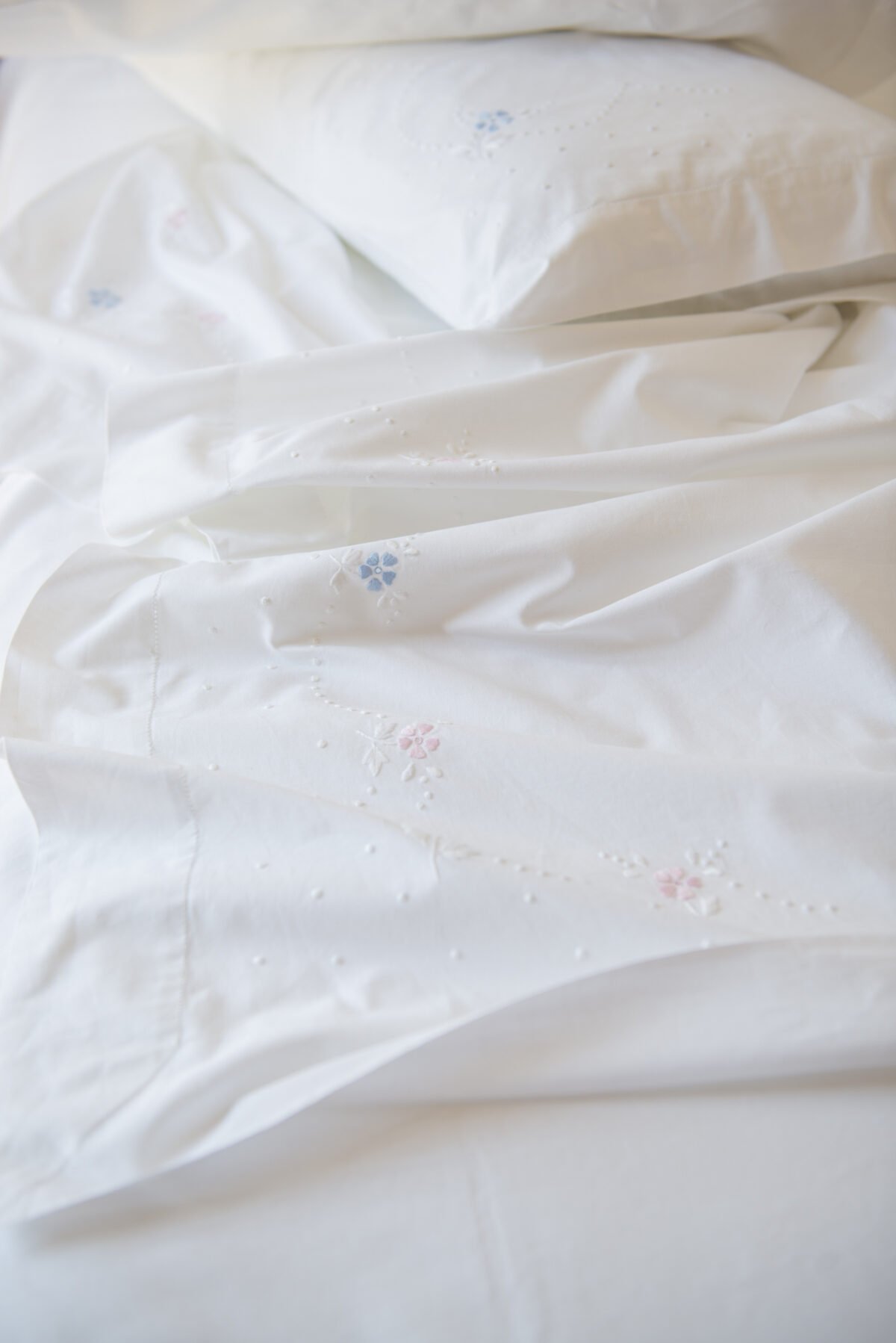 white cotton flat sheet single and two matching pillowcases hand embroidered