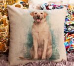 cushion cover depicting a lovely labrador dog on the front