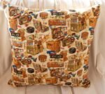 joyful cushion covers with delightful vintages suitcases prints on a beige base