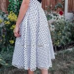 Pleated Cotton Midi Skirt White and Black Polka Dot with Bobbin Lace Trims - Image 3