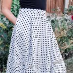 Pleated Cotton Midi Skirt White and Black Polka Dot with Bobbin Lace Trims - Image 4