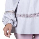 Gray Cotton Puff Sleeve Blouse with Bobbin Lace Trims - Image 4