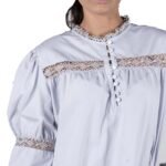 gray cotton puff long sleeve blouse for women for work adorned with bobbin lace