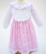 sweet pink floral girl dress with long sleeves and ruffled collar