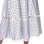 Pleated Cotton Midi Skirt White and Black Polka Dot with Bobbin Lace Trims - Image 5