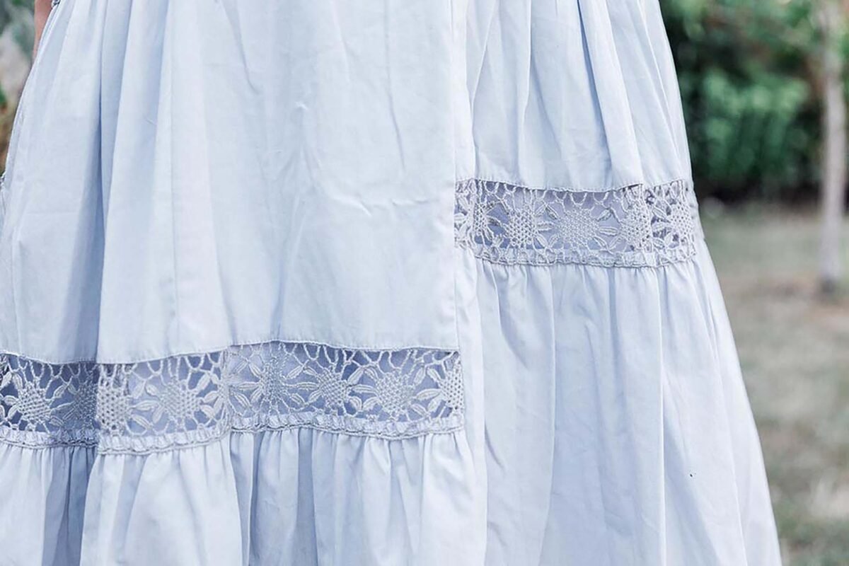 Soft Yellow Cotton Midi Skirt Fully Lined Embellished with Bobbin Lace Trims - Image 7