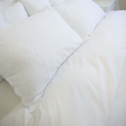 White Cotton Pillowcases Hand Embroidered and Edging Handmade Lace Trims