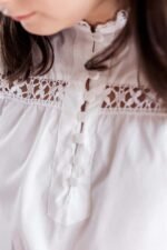 Gray Cotton Puff Sleeve Blouse with Bobbin Lace Trims - Image 7
