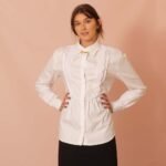 white cotton long sleeve shirt for women with handmade lace trims