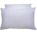White Cotton Pillowcases adorned with two wide handmade Lace Trims Across Them