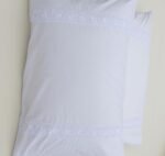 White Cotton Pillow Covers with Handmade Lace Trims Across the Front - Image 3