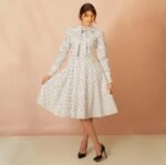 Cotton Long Sleeve Midi Dress with Bobbin Lace Trims - Image 5