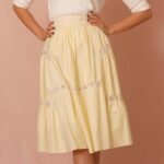 Soft Yellow Cotton Midi Skirt Fully Lined Embellished with Bobbin Lace Trims - Image 6