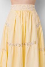 Soft Yellow Cotton Midi Skirt Soft Yellow Fully Lined Embellished with Bobbin Lace Trims