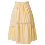 flounce soft yellow cotton midi skirt with beautiful bobbin lace trims all over it