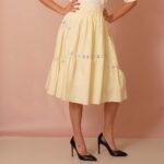 Soft Yellow Cotton Midi Skirt Fully Lined Embellished with Bobbin Lace Trims - Image 3