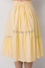 Soft Yellow Cotton Midi Skirt Fully Lined Embellished with Bobbin Lace Trims - Image 2